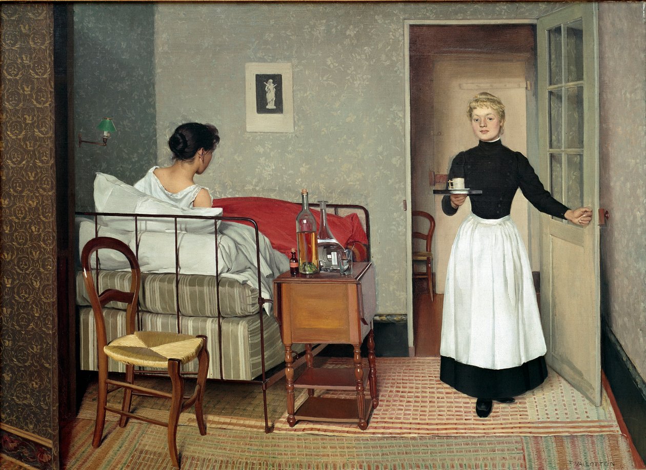 病人（海伦查特奈）。 菲利克斯·瓦洛顿 (Felix Vallotton) 的绘画 (1865-1925) 作者 费利克斯·爱德华·瓦洛顿