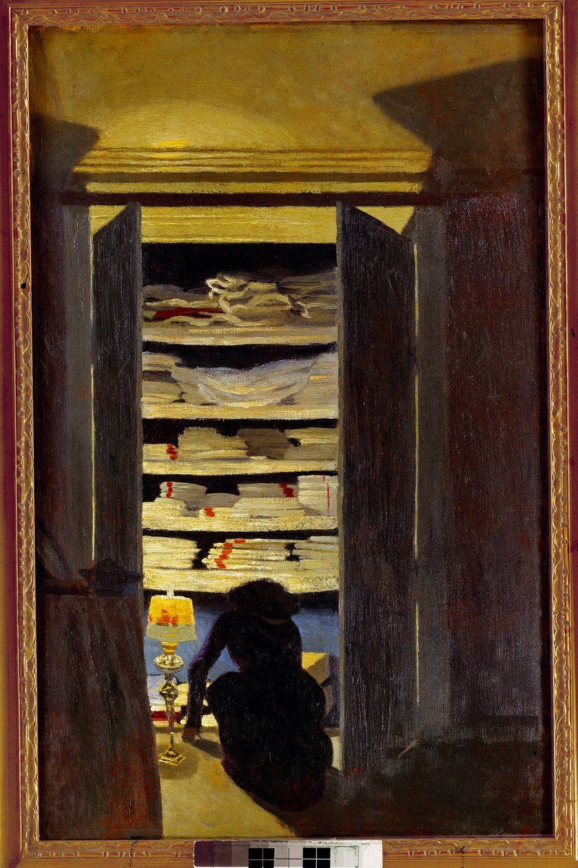 Woman searching in a closet. Painting by Felix Vallotton (1865-1925) Ec. Follow., 20th century. Private collection. 作者 费利克斯·爱德华·瓦洛顿