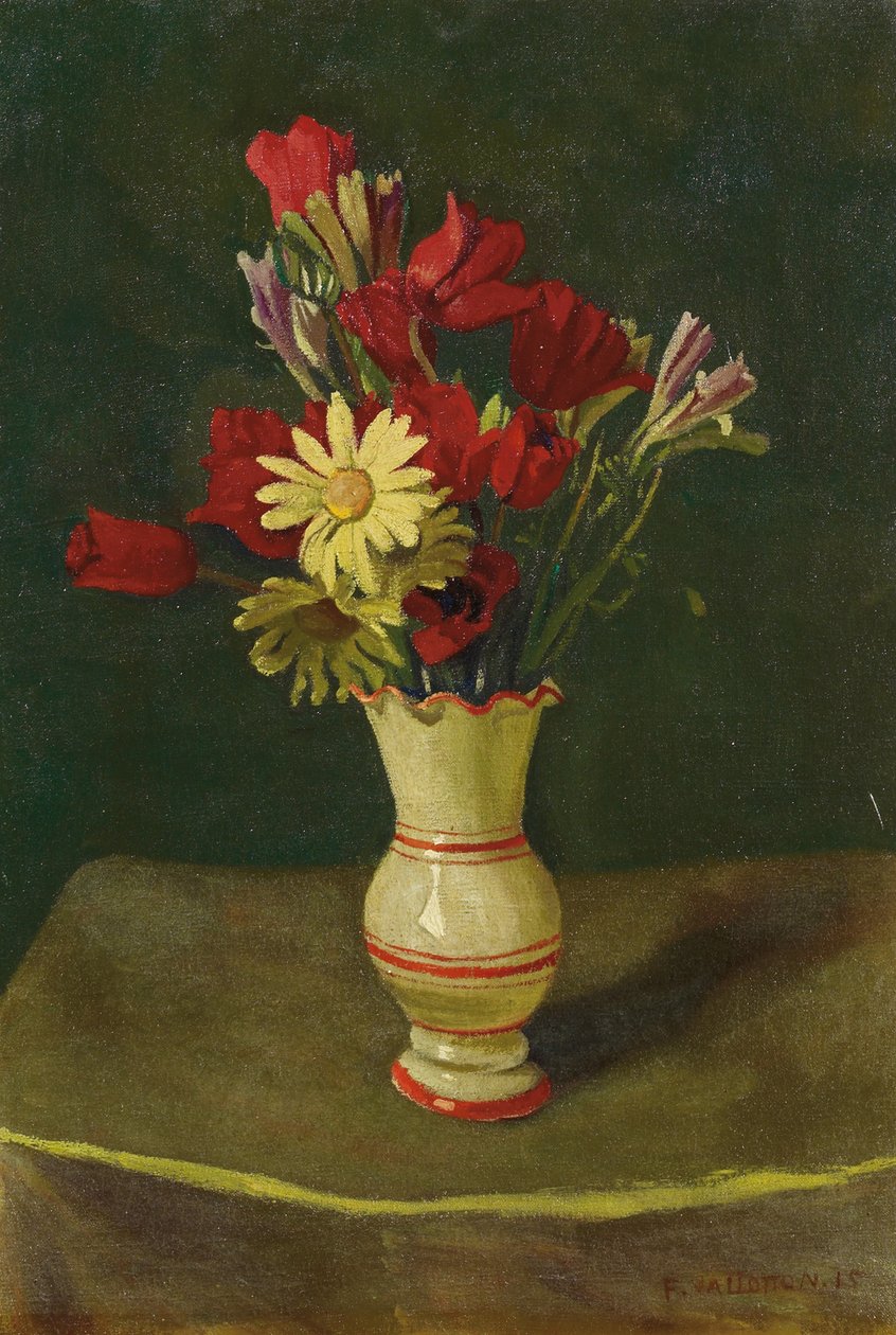 黄色雏菊，黄色桌布，1915年 作者 费利克斯·爱德华·瓦洛顿