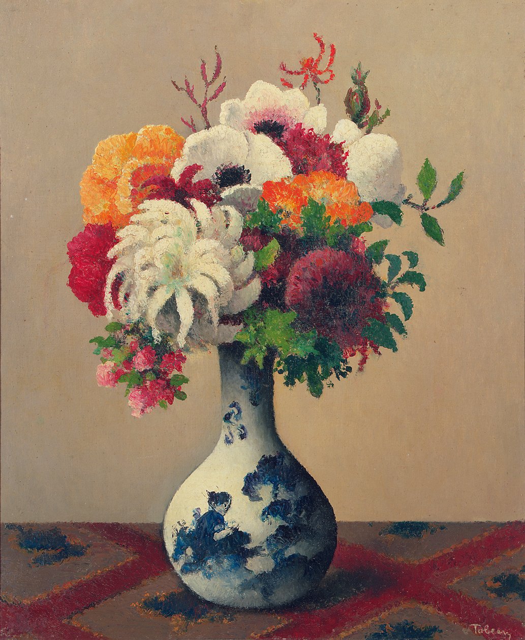 中国花瓶中的花朵静物（布面油画） 作者 菲利克斯·埃利·托宾