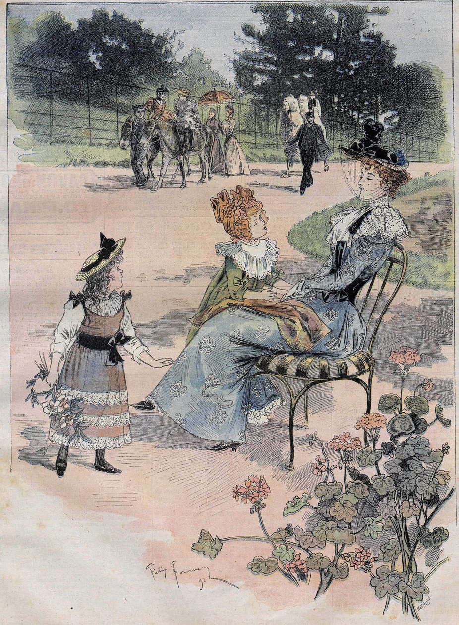 1892年，孩子们在巴黎的适应性花园散步。雕刻的是水生植物园。 作者 费利克斯·富纳（Felix Fournery）