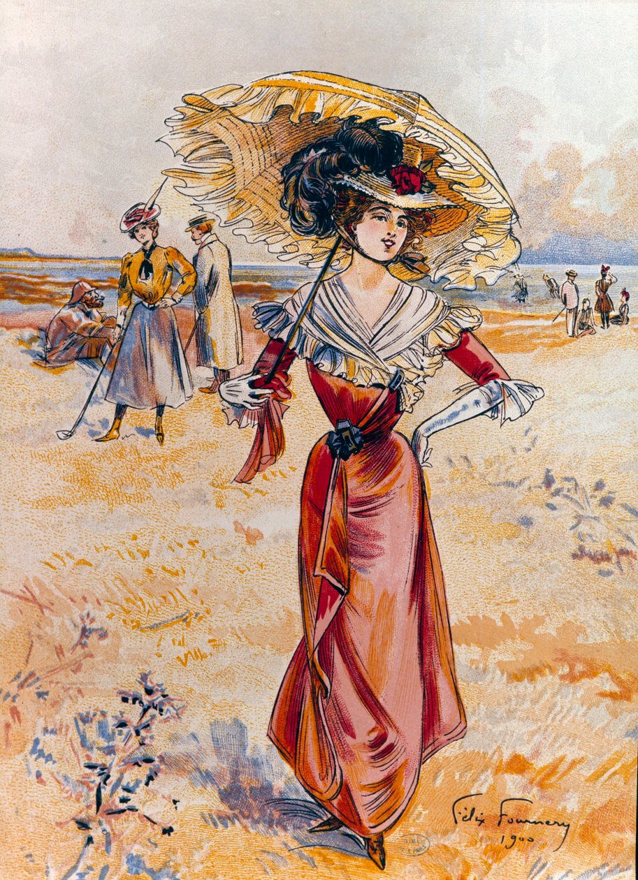 海滩上的优雅。 Felix Fournery (1865-1938) 的绘画 作者 费利克斯·富纳（Felix Fournery）