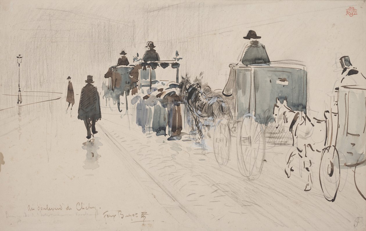 Au Boulevard de Clichy（铅笔和纸上水彩） 作者 菲利克斯·希拉勒·布霍特