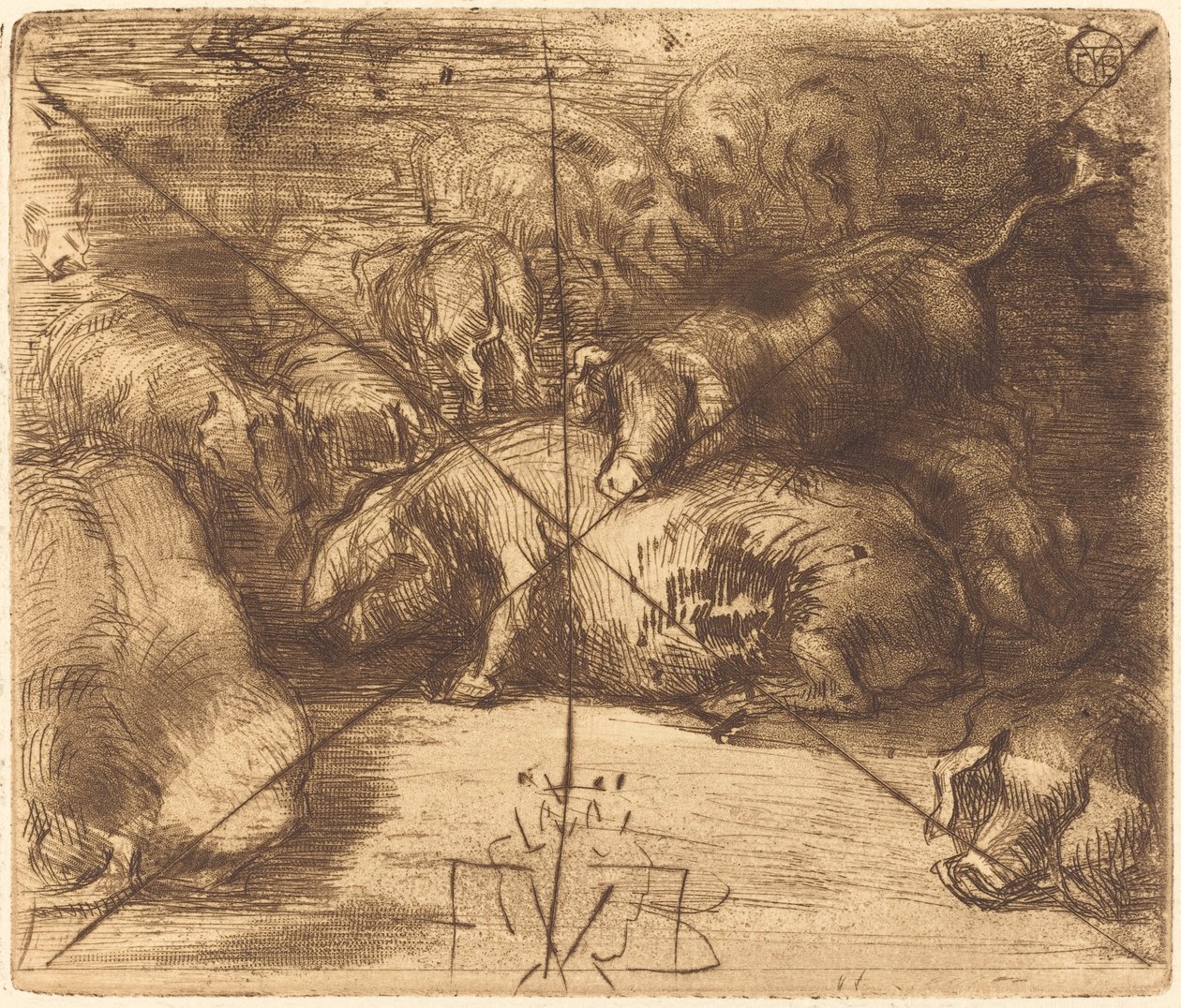 Cochons au Soleil 太阳下的猪，约1878年。 作者 菲利克斯·希拉勒·布霍特