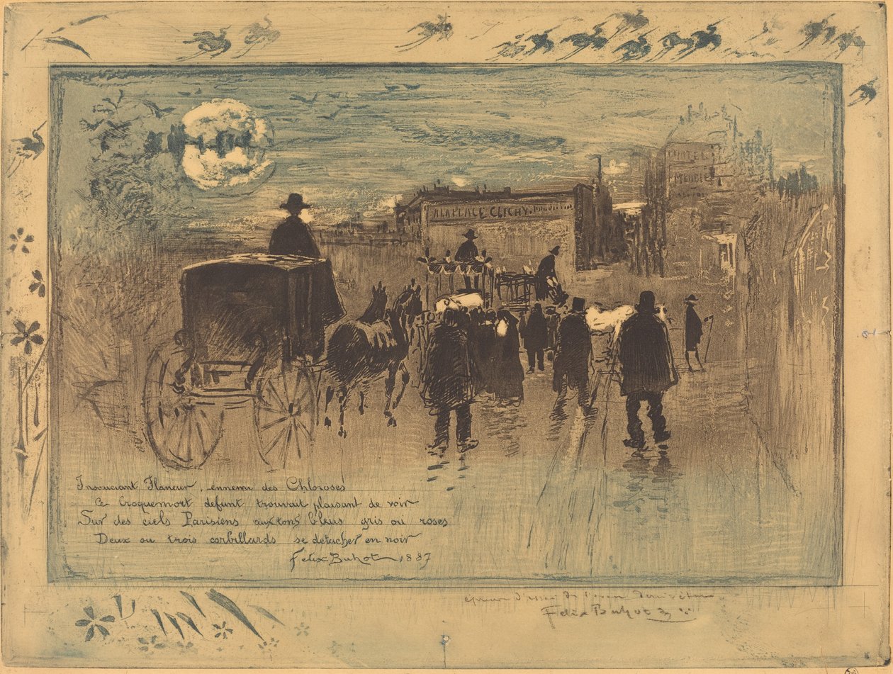 Convoi Funèbre au Boulevard de Clichy 克利希大道上的葬礼游行，1887年。 作者 菲利克斯·希拉勒·布霍特