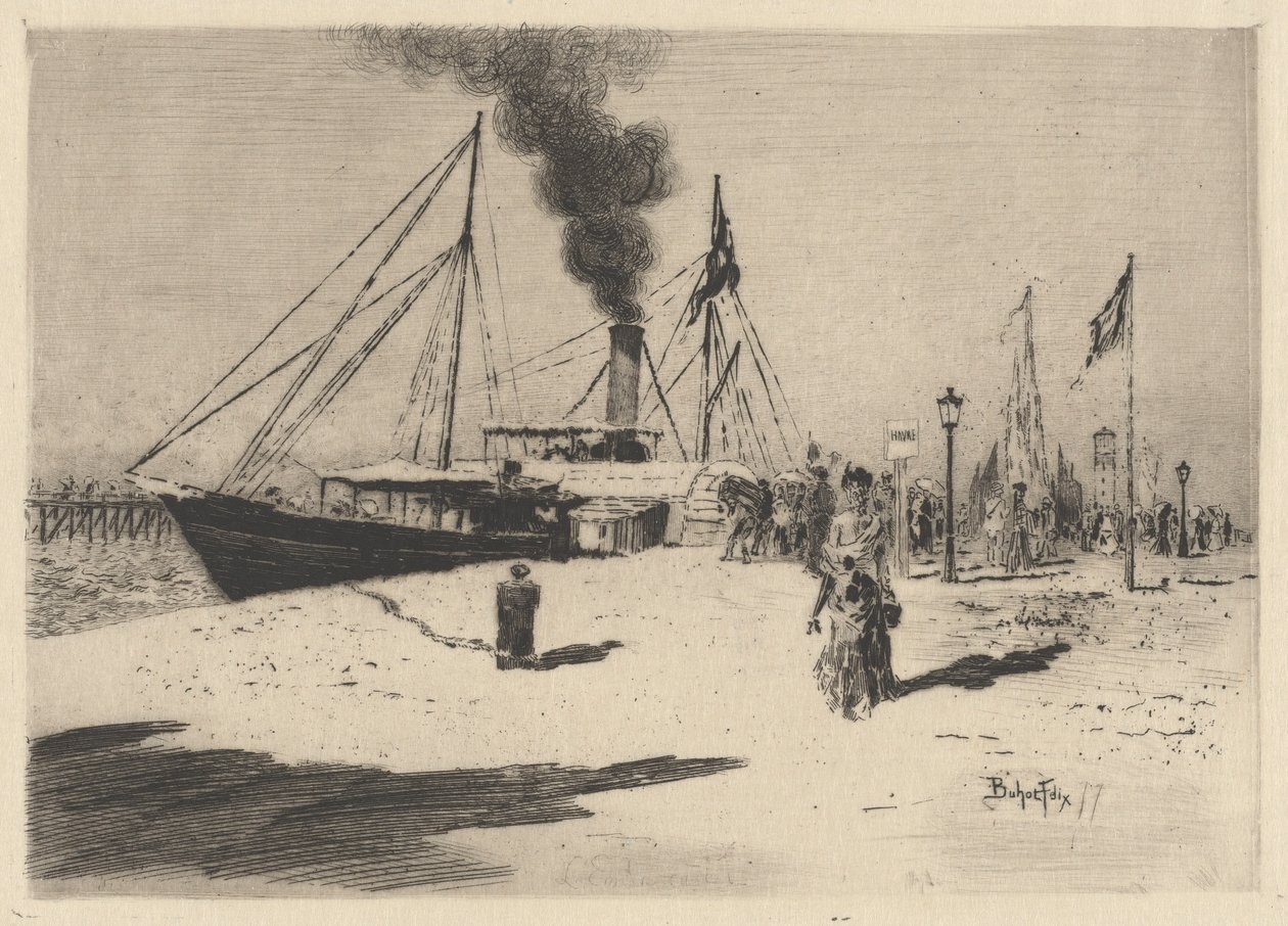 特鲁维尔码头的码头，1877年。 作者 菲利克斯·希拉勒·布霍特