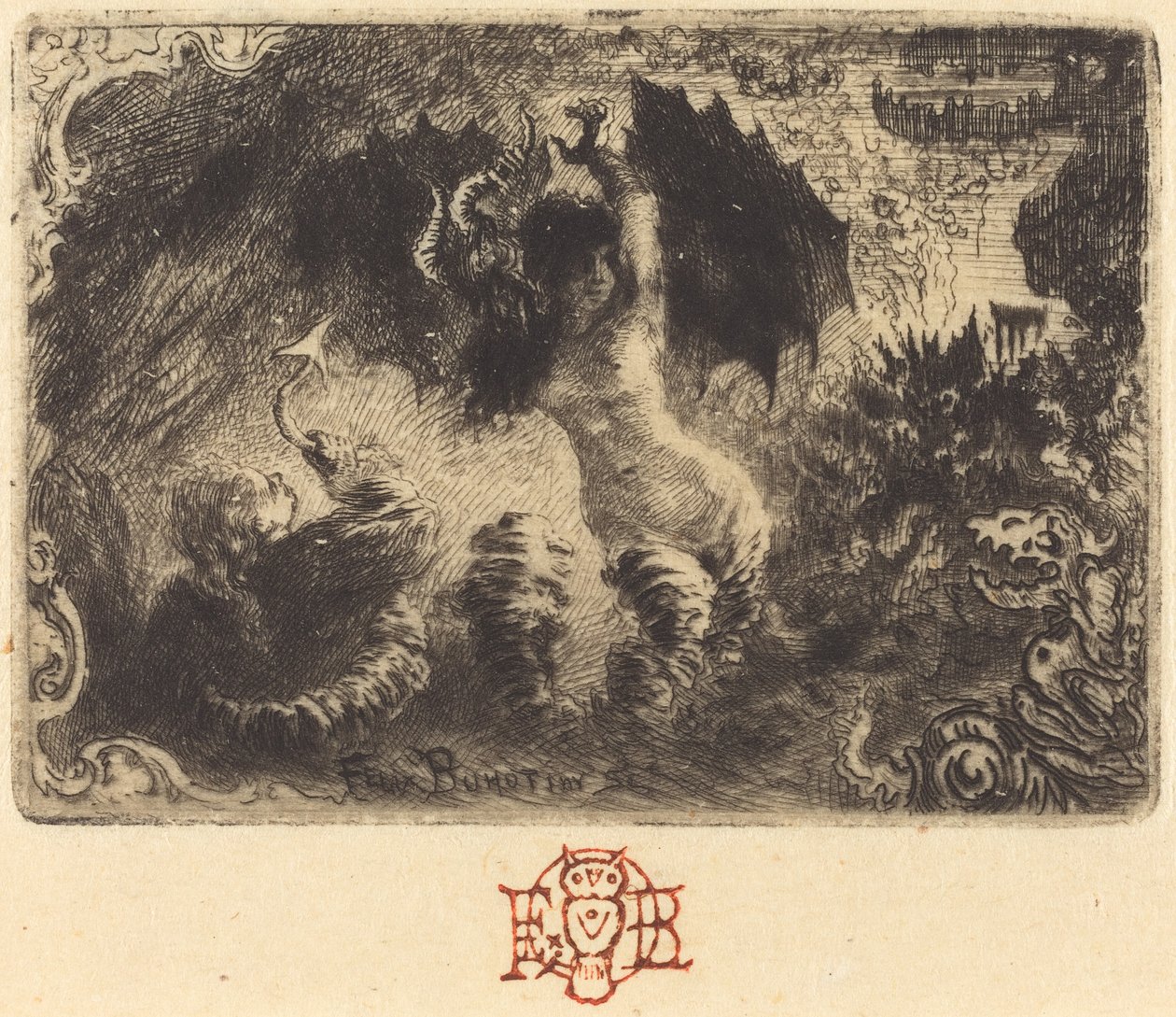 Jacques Cazotte的《Le Diable amoureux》第一幅小品，1878年。 作者 菲利克斯·希拉勒·布霍特