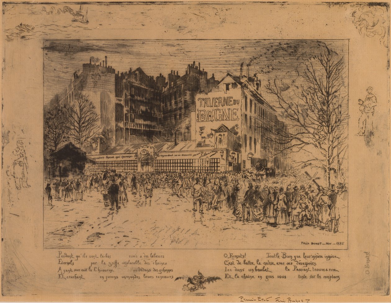 La Place des Martyrs et La Taverne du Bagne 《烈士广场和监狱》，1885年。 作者 菲利克斯·希拉勒·布霍特