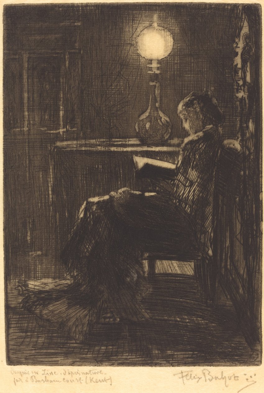 Liseuse à la Lampe 女人在灯下读书，1879年。 作者 菲利克斯·希拉勒·布霍特