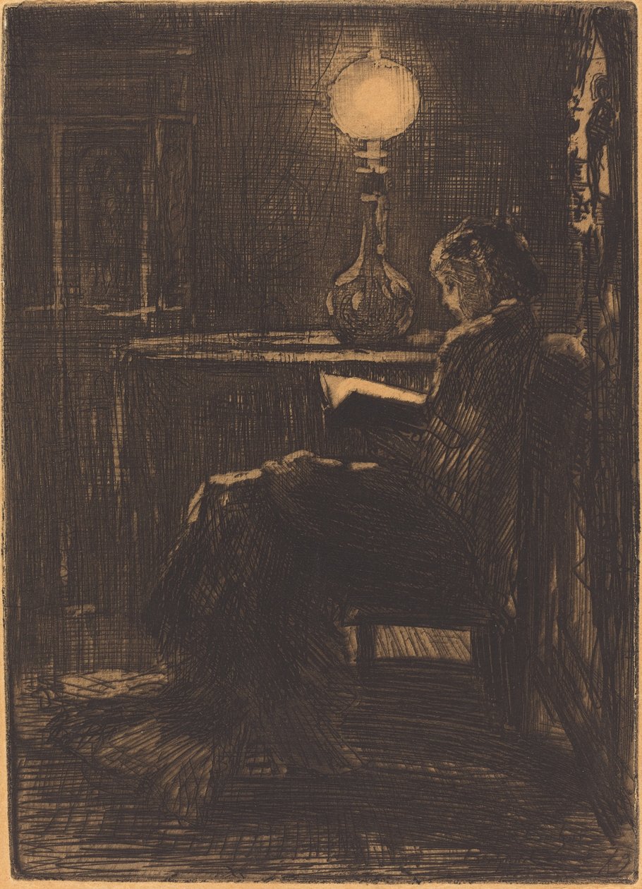 Liseuse à la Lampe 女人在灯下读书，1879年。 作者 菲利克斯·希拉勒·布霍特
