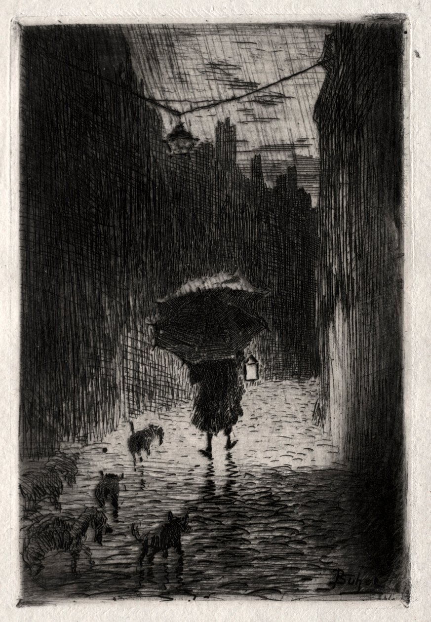 雨和伞c。 1875年。 作者 菲利克斯·希拉勒·布霍特