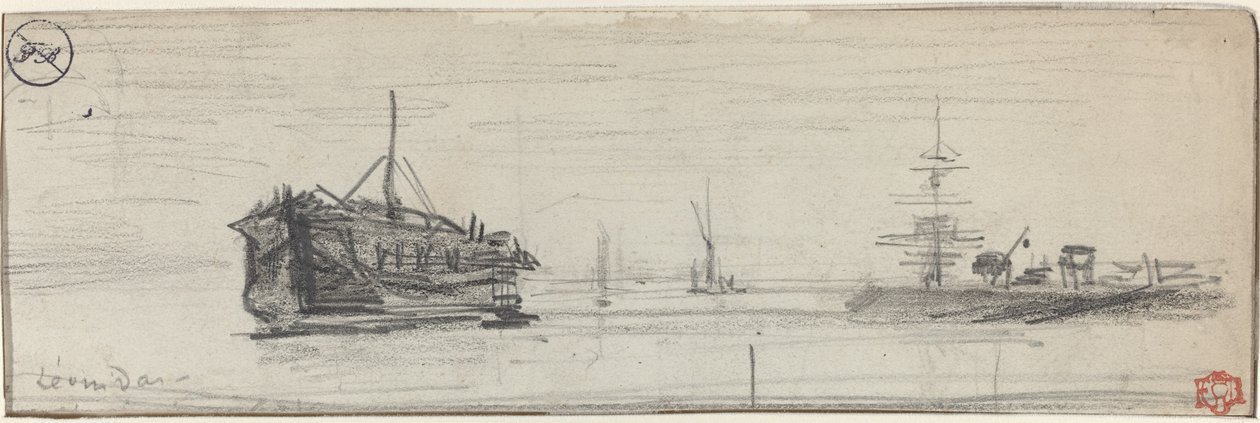 伦敦港的航运[直页]，约1884年。 作者 菲利克斯·希拉勒·布霍特