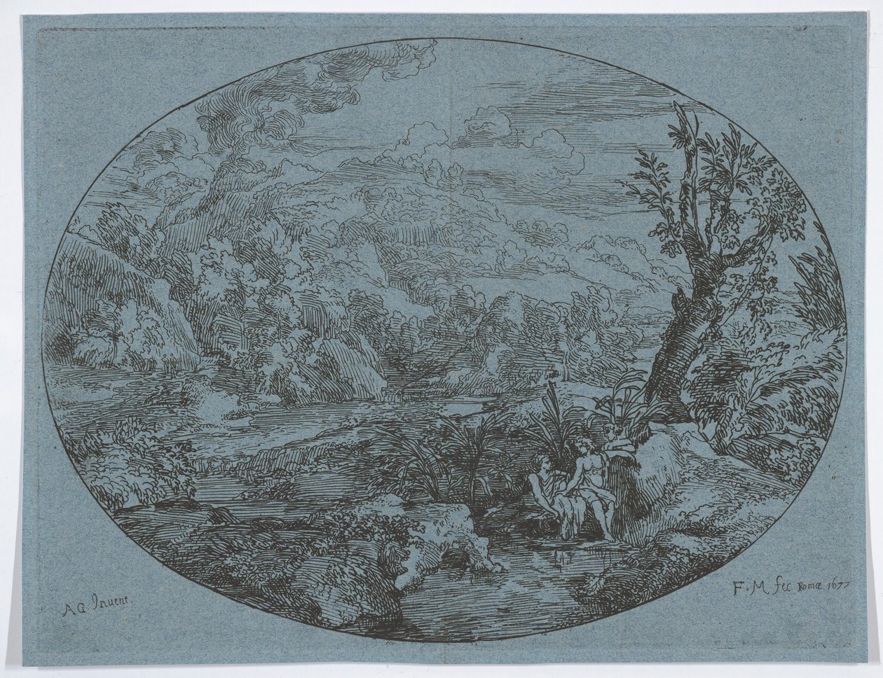 有三个人物的风景，1677年。 作者 菲利克斯迈耶