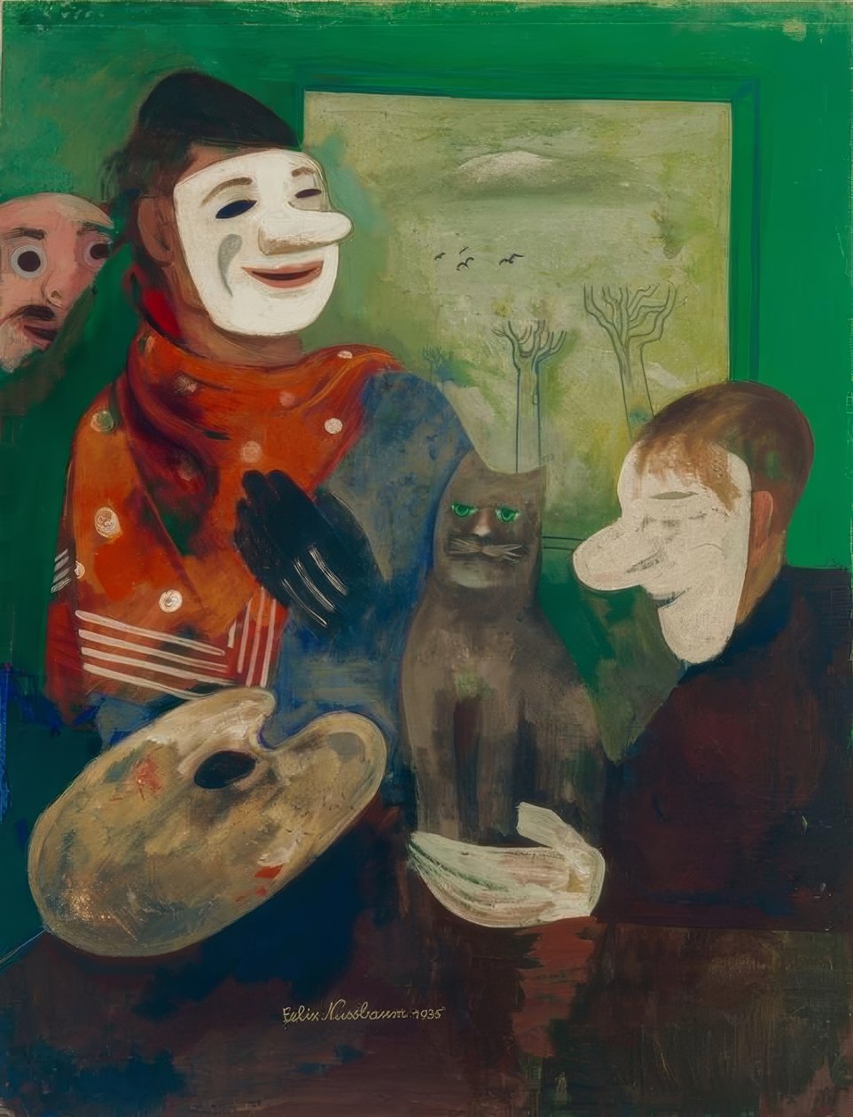 面具和猫（画家与面具和猫） 作者 费利克斯·努斯鲍姆（Felix Nussbaum）