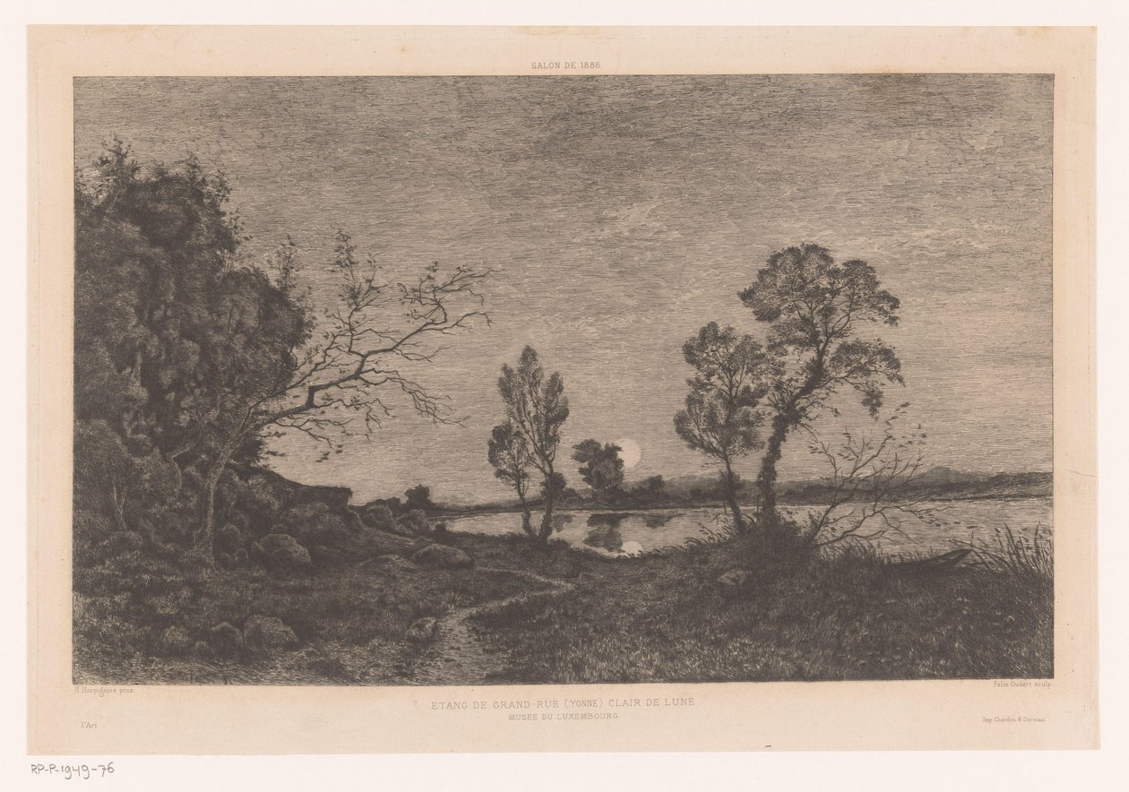 Landschap met meer bij maanlicht Étang de Grand-Rue (Yonne) Clair de Lune (title on object) 作者 费利克斯·乌达尔