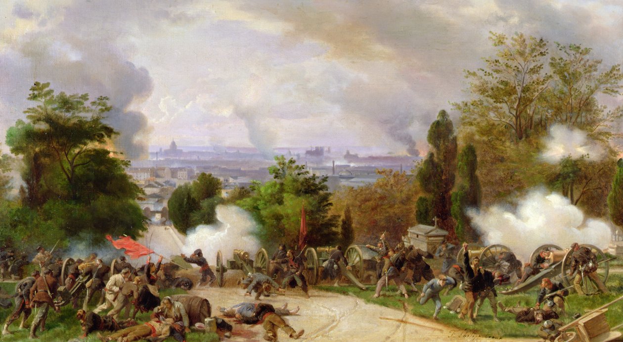 1871 年佩尔-拉雪兹墓地的战斗（布面油画） 作者 菲利克斯·菲利波托