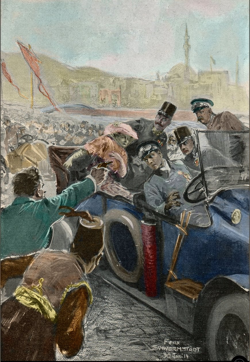Assassination of Franz Ferdinand (1863-1914) Archduke of Austria, and his wife Sophie in Sarajevo (engraving) 作者 费利克斯施沃姆施塔特