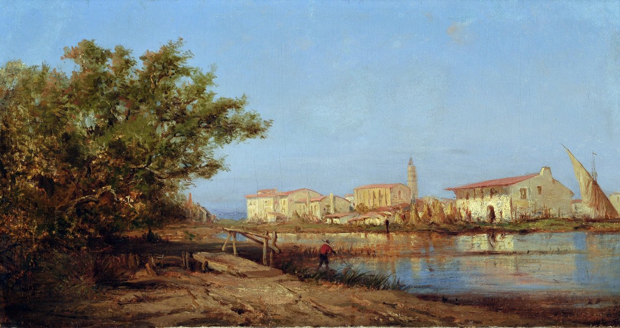 Mas a Martigues.费利克斯-齐姆（1821-1911 年）的画作。布面油画。尺寸：29x55 厘米。必须注明：普罗旺斯问候基金会收藏，马赛 作者 费利克斯·齐姆