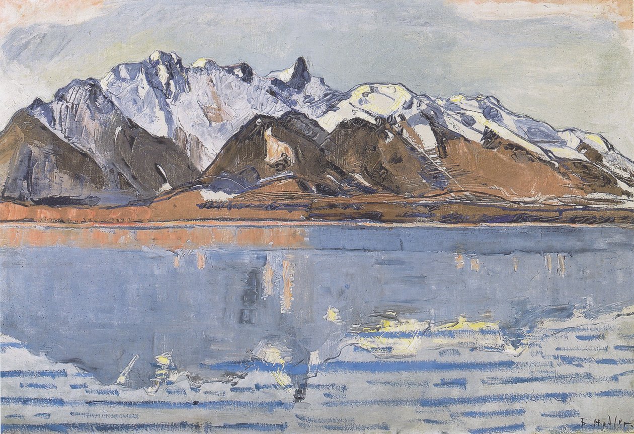 与Stockhornkette的Thunersee 作者 费迪南德·霍德勒