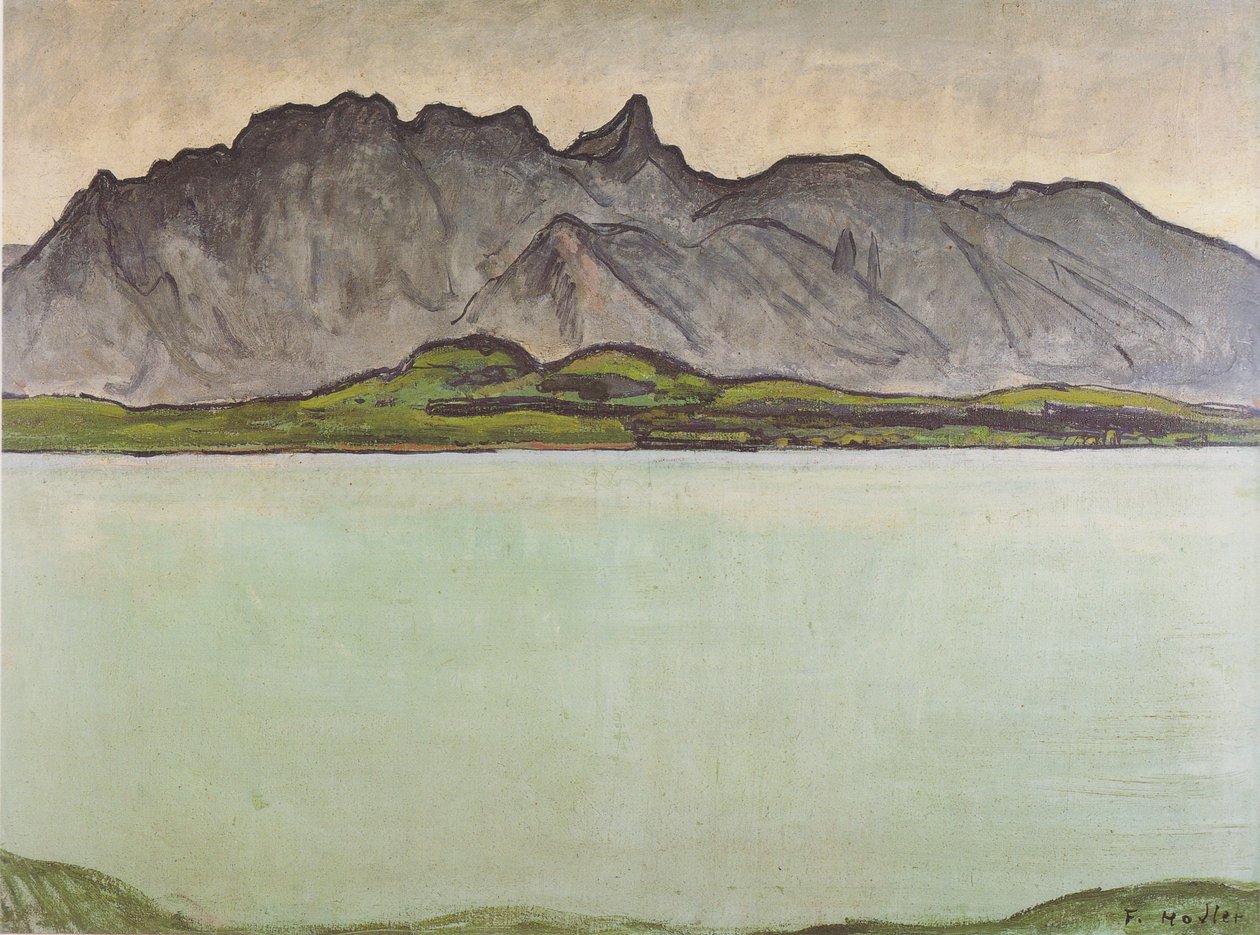 与Stockhornkette的Thunersee 作者 费迪南德·霍德勒