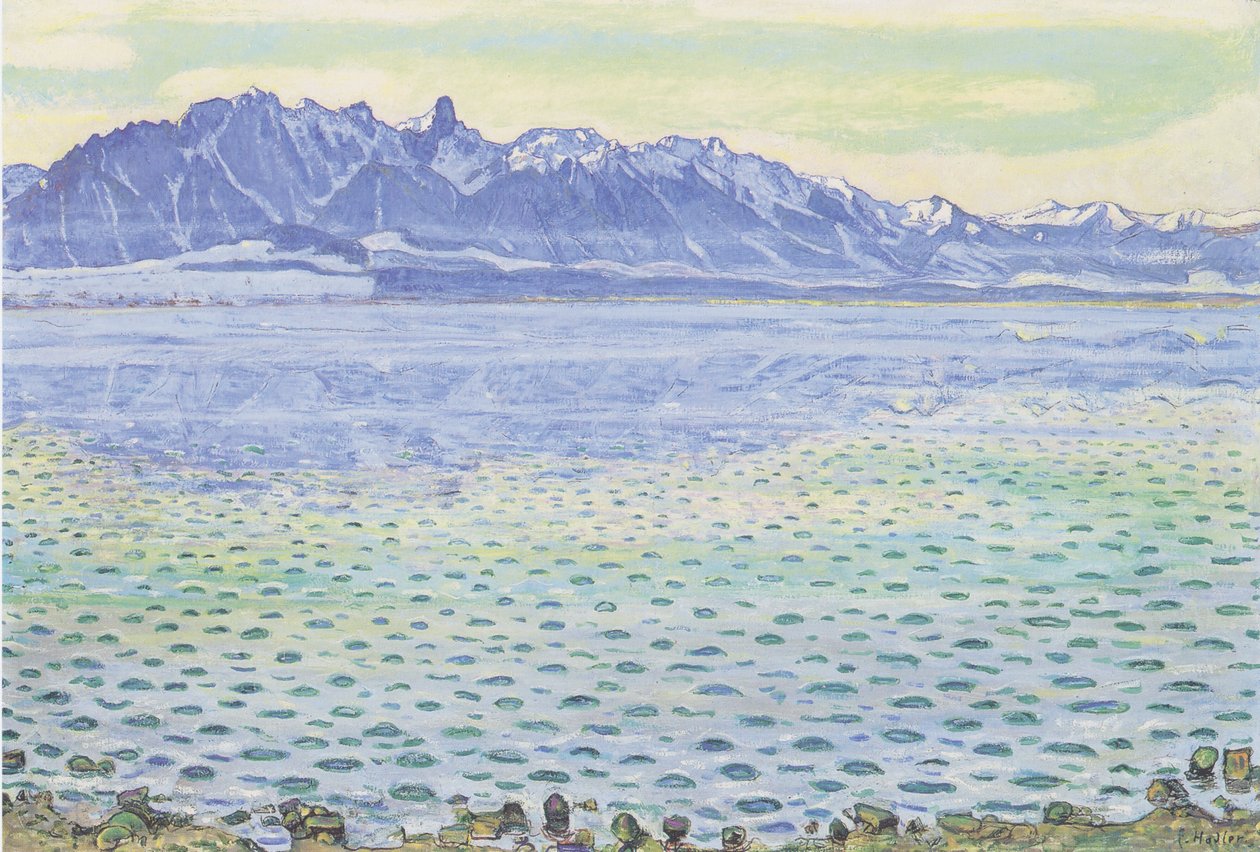与Stockhornkette的Thunersee 作者 费迪南德·霍德勒
