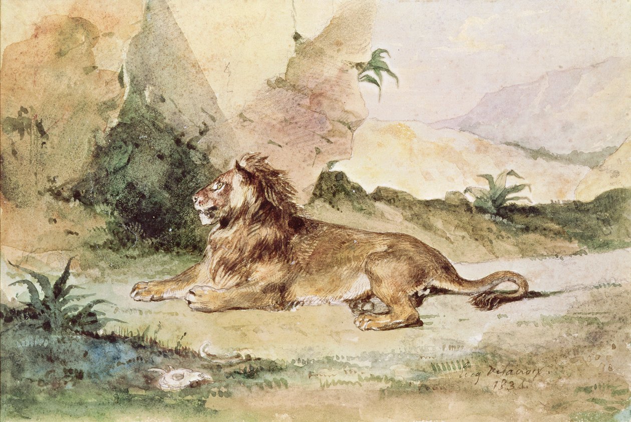 1834年，一只狮子在沙漠中 作者 费迪南德·维克多·尤金·德拉克罗瓦