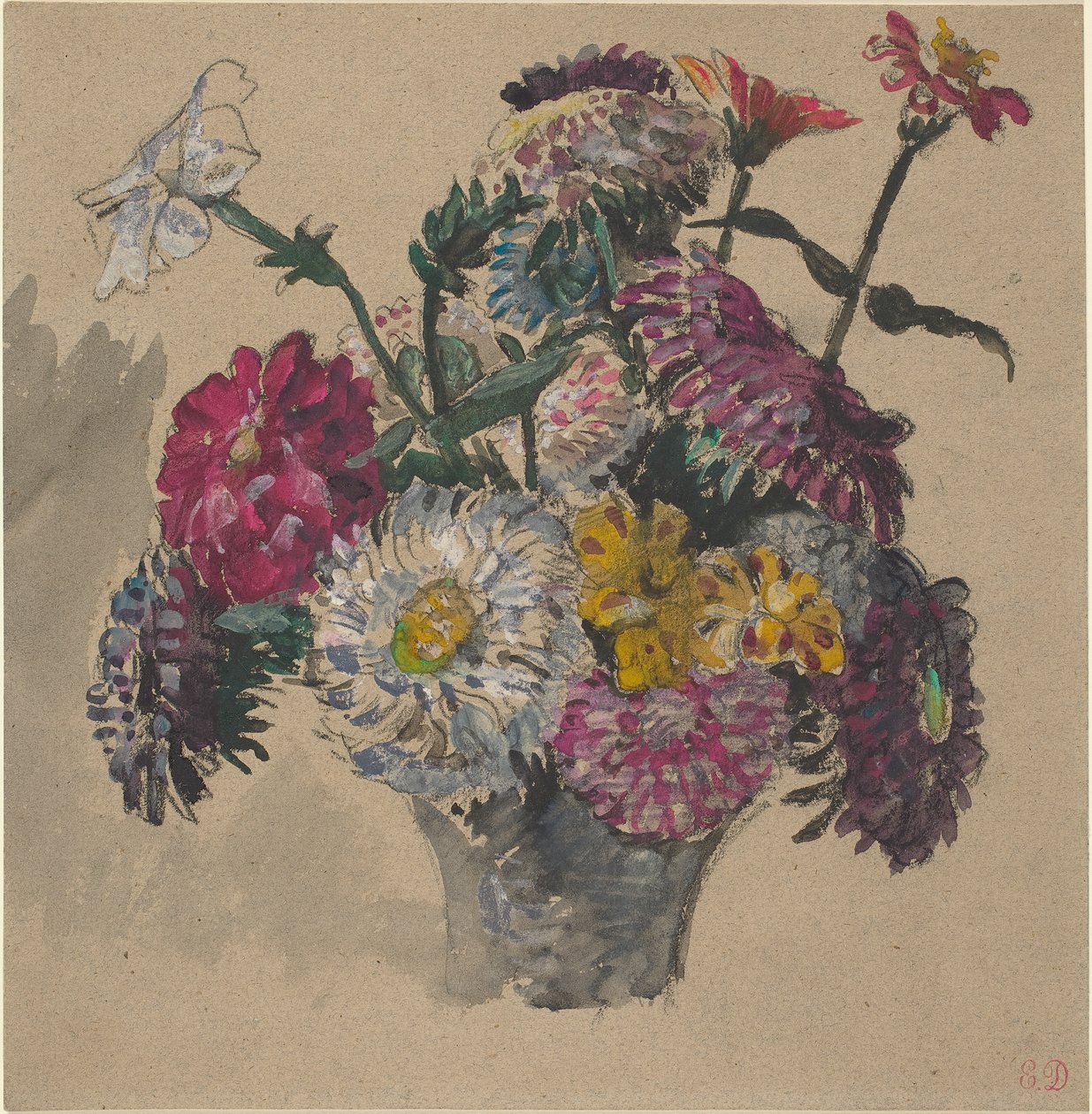 鲜花，1843年（纸上水粉和水粉） 作者 费迪南德·维克多·尤金·德拉克罗瓦