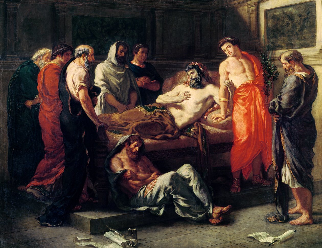 在1844年之前研究Marcus Aurelius（121-180）的死亡（布面油画） 作者 费迪南德·维克多·尤金·德拉克罗瓦