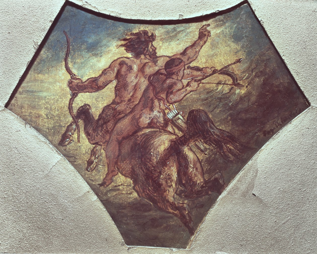 阿基里斯教育（代表众议院Coupole de la Poesie的四个笔架之一的第一幅素描的复制品，c.1848（另见75745） 作者 费迪南德·维克多·尤金·德拉克罗瓦