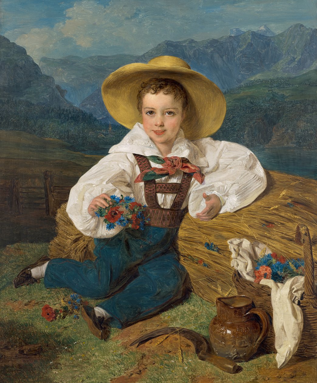 Dmitri Alexandrovich Apraxin伯爵1826-1899年在山前的儿童画像......，1832。 作者 费迪南德·乔治·沃尔德米勒