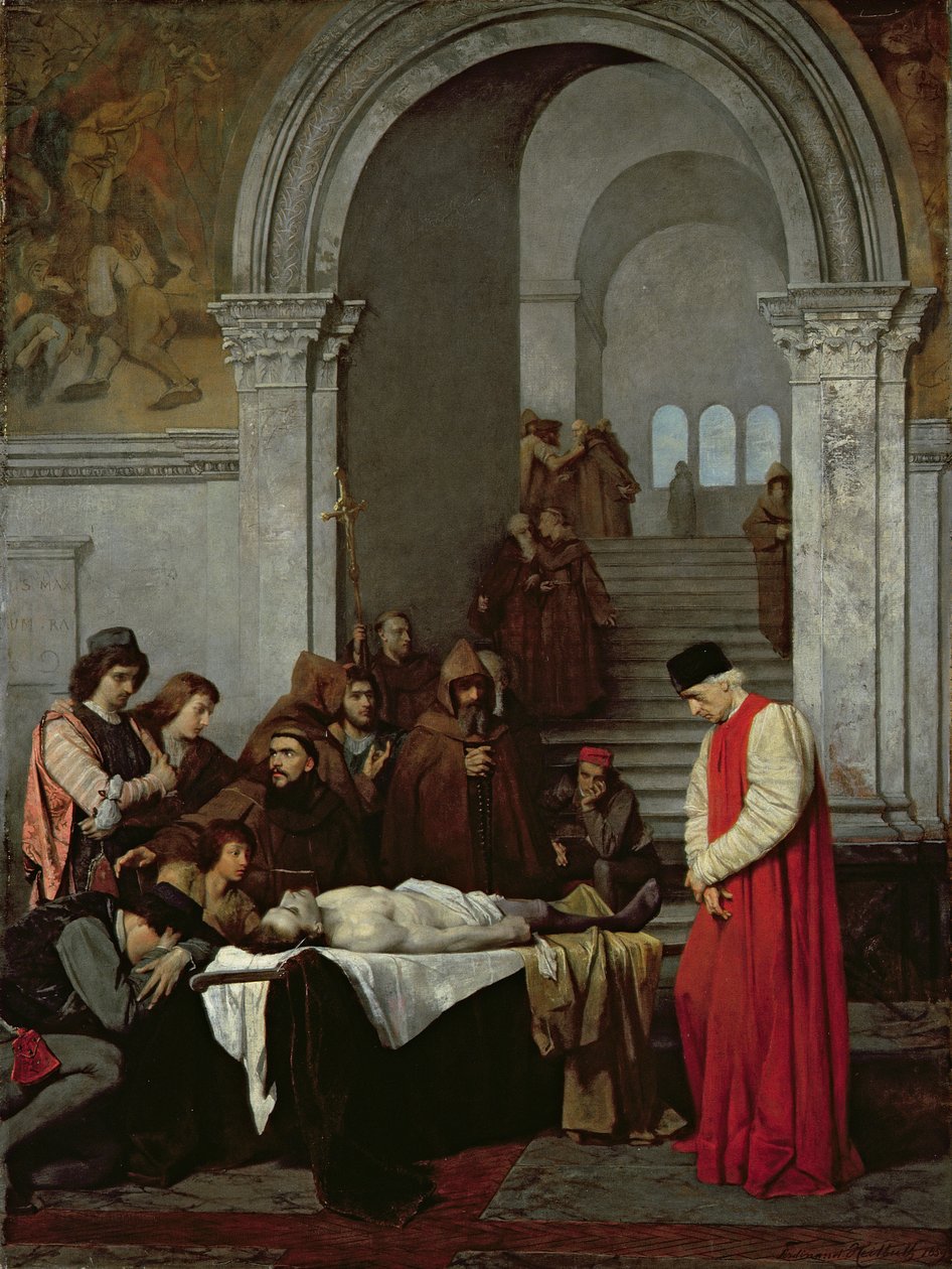 画家Luca Signorelli站在他的对手的死去的儿子的身体，1859年 作者 费迪南德·海尔伯特