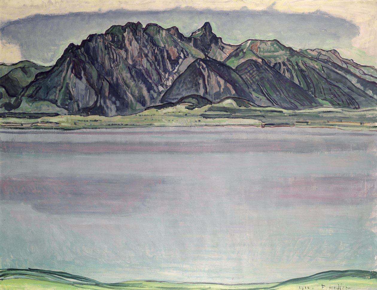 1910年与Stockhorn山脉的Thunersee 作者 费迪南德·霍德勒