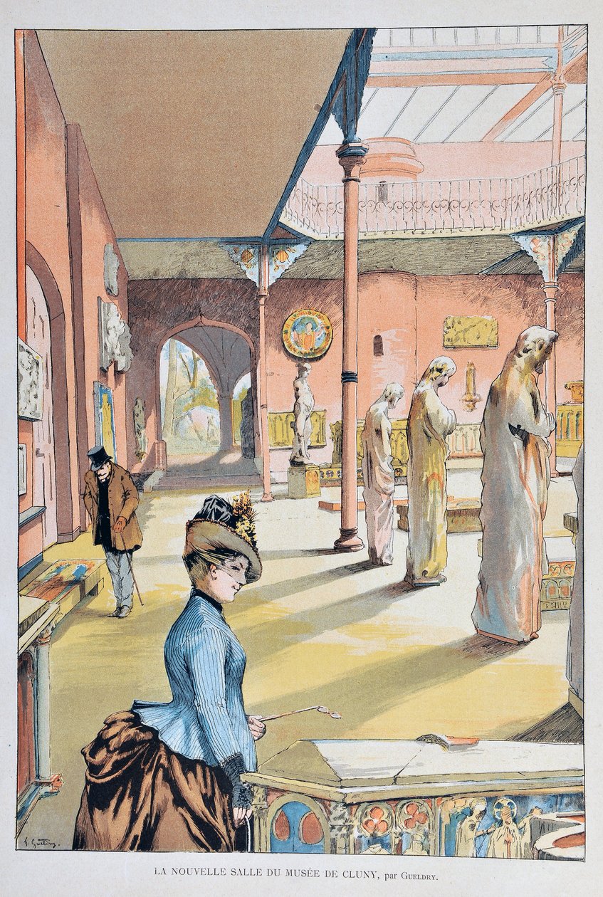 La nouvelle salle du musee du middle ages de Cluny in Paris 1887, by Ferdinand Joseph GUELDRY (1858-1945) Engraving of 1887 in "Paris-Illustrous journal Weekly 作者 费迪南德·约瑟夫·圭德尔