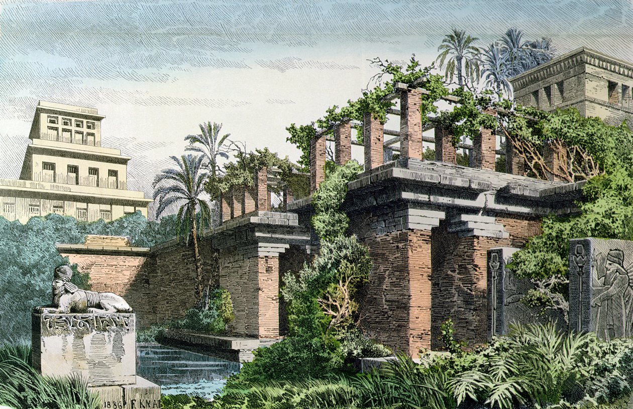 1886年在&39;Munchener Bilderbogen&39;上发表的一系列“世界七大奇迹”中的巴比伦空中花园 作者 费迪南德·纳伯