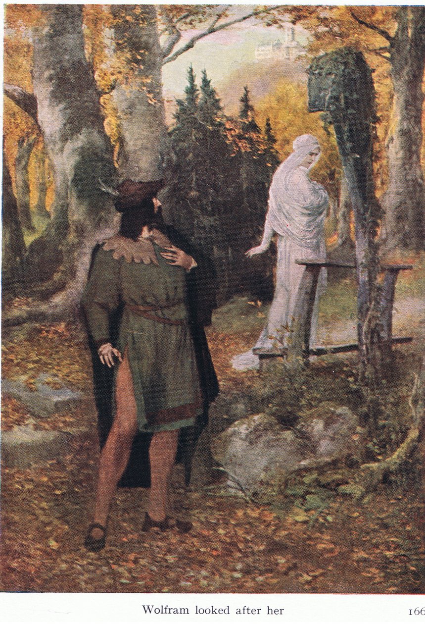 沃尔夫勒姆照看她，来自“瓦格纳斯剧院故事”的插图。作者：George Harrap＆Co Ltd 1932 作者 费迪南德·莱克