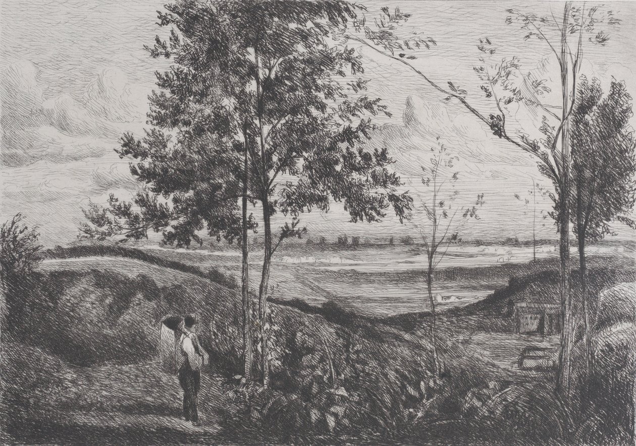 摹仿科罗的风景，1873-90。 作者 费迪南德·莱夫曼