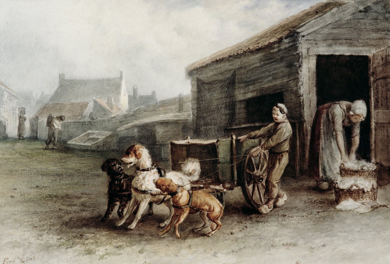 狗车，荷兰，1890年（纸上wc） 作者 费迪南德·林茨