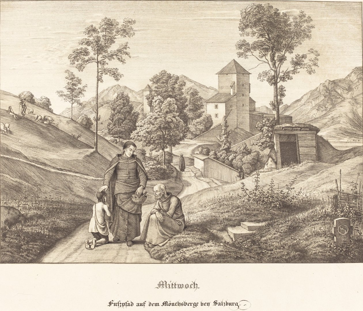 Mittwoch - Fusspfad auf dem Mönchsberge bey Salzburg (星期三 - 萨尔茨堡附近Mönchsberge的人行道) 作者 费迪南德·奥利维尔