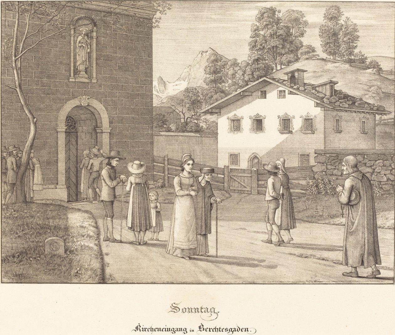 Sonntag - Kircheneingang in Berchtesgaden (星期日 - 去Berchtesgaden附近的教堂) 作者 费迪南德·奥利维尔