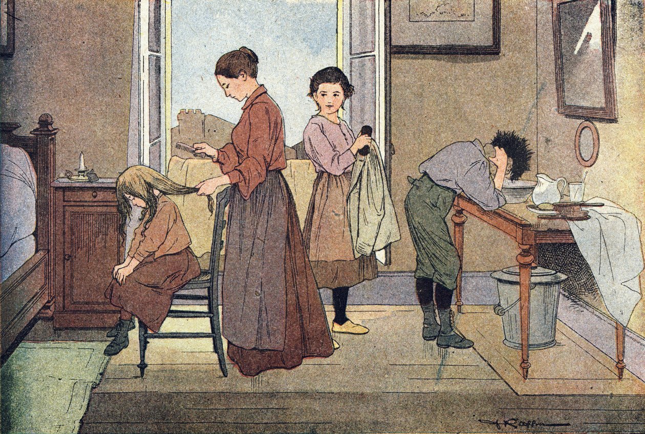 抚养他，《童年的想象》，约 1900 年（雕刻） 作者 费迪南德·拉芬