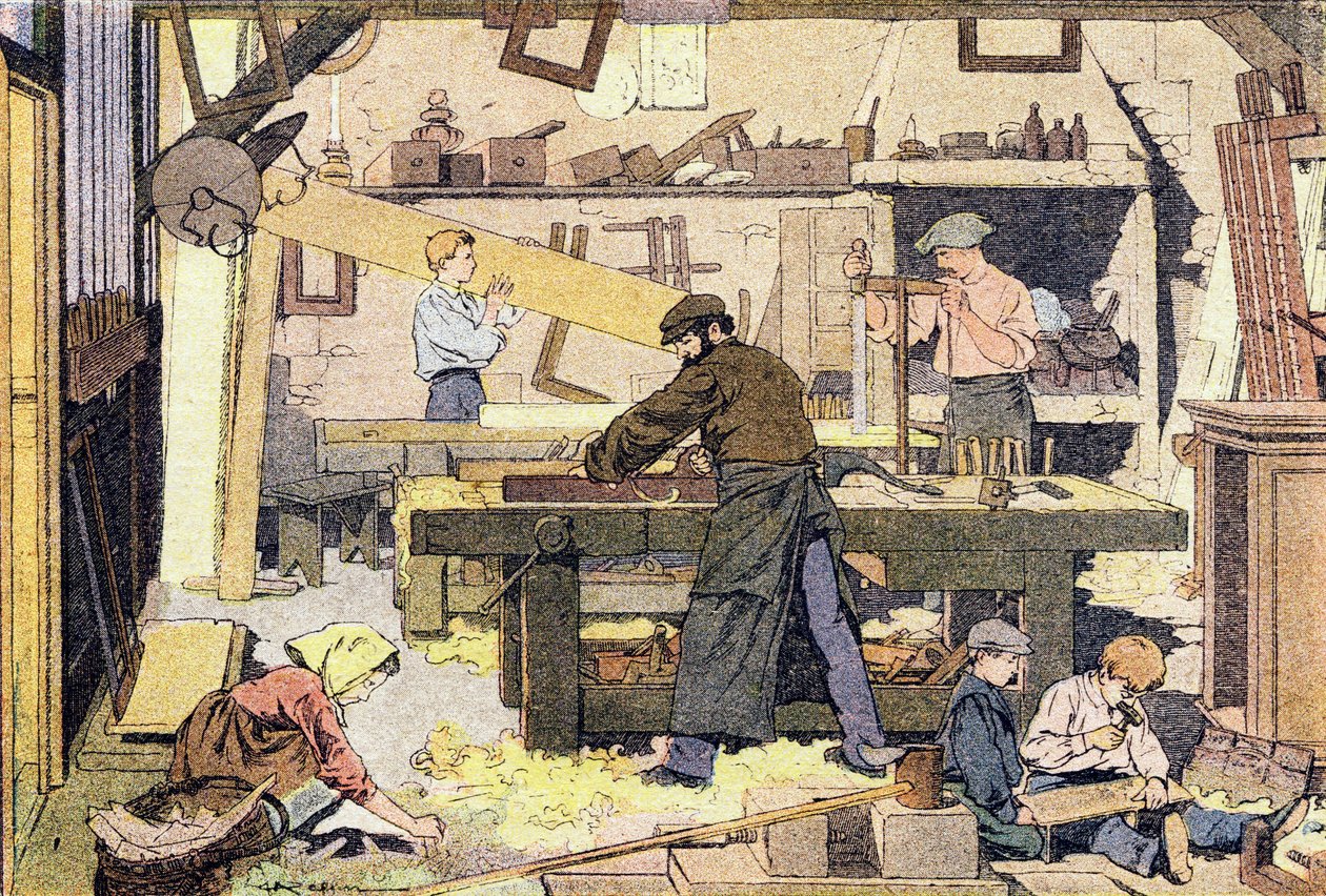 木匠，《童年的想象》，约 1900 年（雕刻） 作者 费迪南德·拉芬