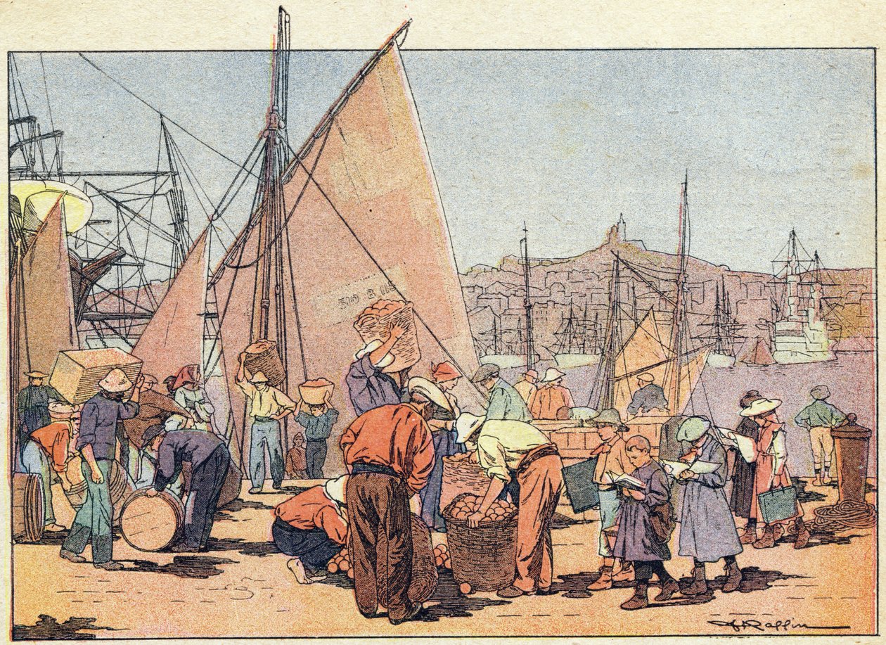 港口，《Imagier de l’enfance》，约 1900 年（雕刻） 作者 费迪南德·拉芬