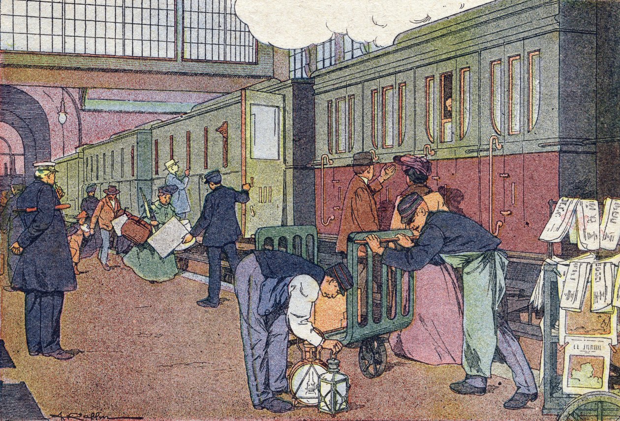 车站，《Imagier de l’enfance》，约 1900 年（雕刻） 作者 费迪南德·拉芬