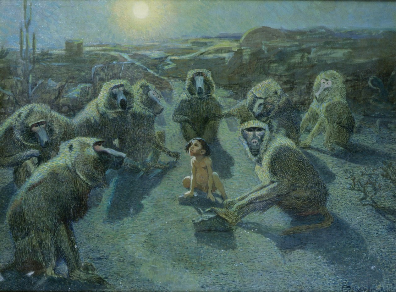猴子抓走了莫格利（布面油画和墨水） 作者 费迪南德·舍贝克