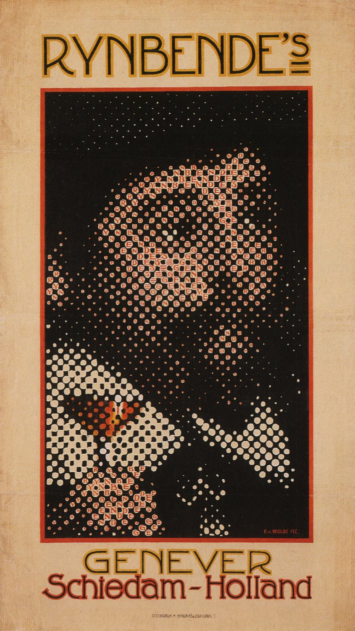 Rynbende的Genever Schiedam，约1910年。 作者 费迪南德·范·沃尔德