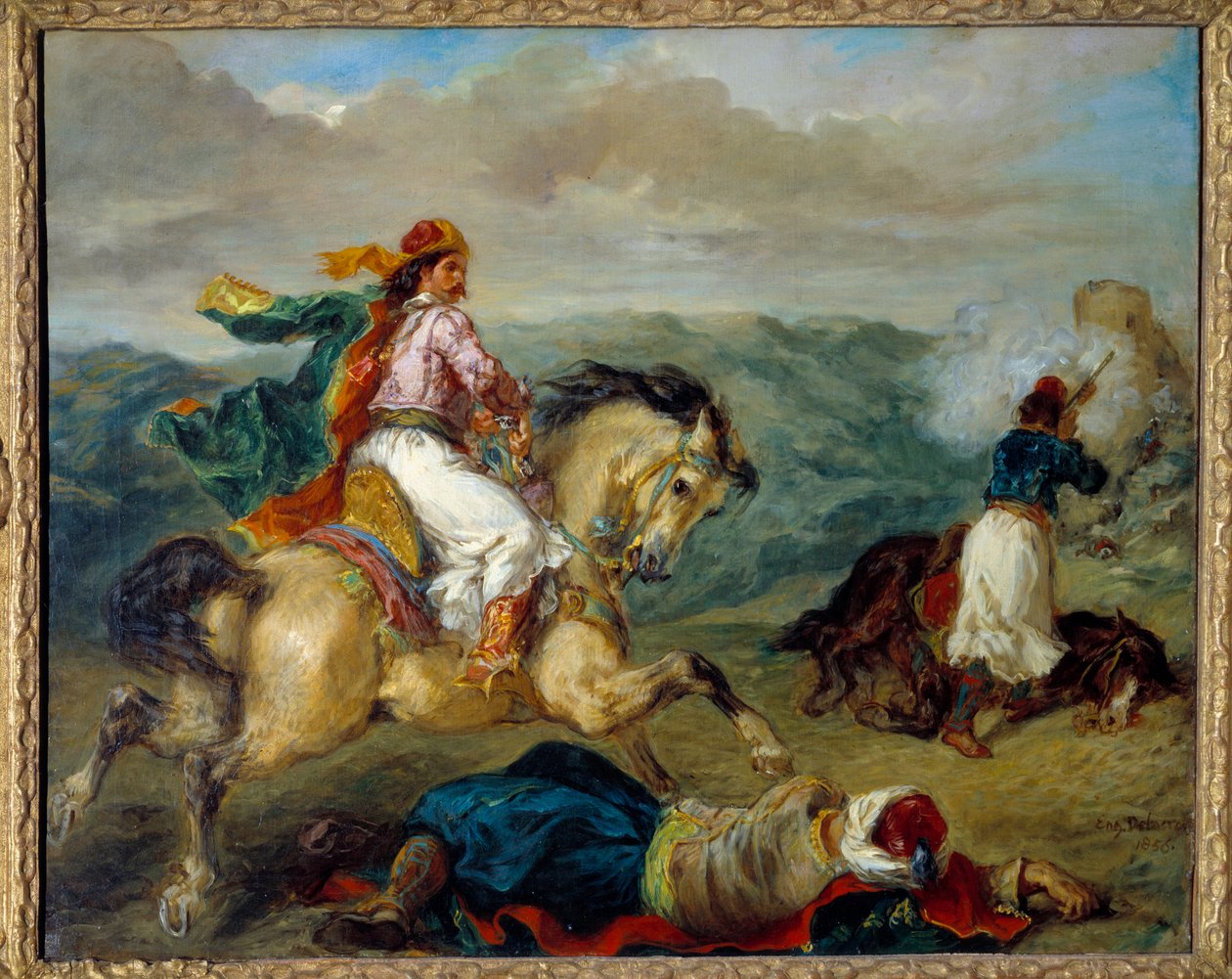 希腊战争的一个插曲。 尤金·德拉克洛瓦 (Eugene Delacroix) 的绘画 (1798-1863) 作者 费迪南德·维克多·尤金·德拉克罗瓦