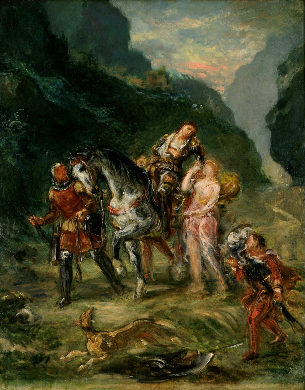 当归和受伤的梅多罗，约 1860 年（布面油画） 作者 费迪南德·维克多·尤金·德拉克罗瓦