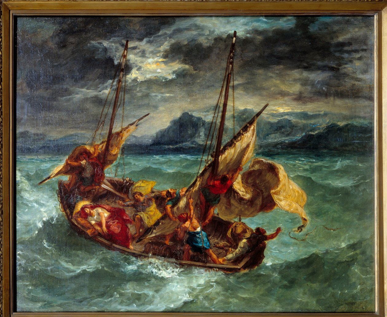 基督在杰拉塞特湖 (Genesareth) 上。 尤金·德拉克洛瓦 (Eugene Delacroix) 的绘画 (1798-1863) 作者 费迪南德·维克多·尤金·德拉克罗瓦