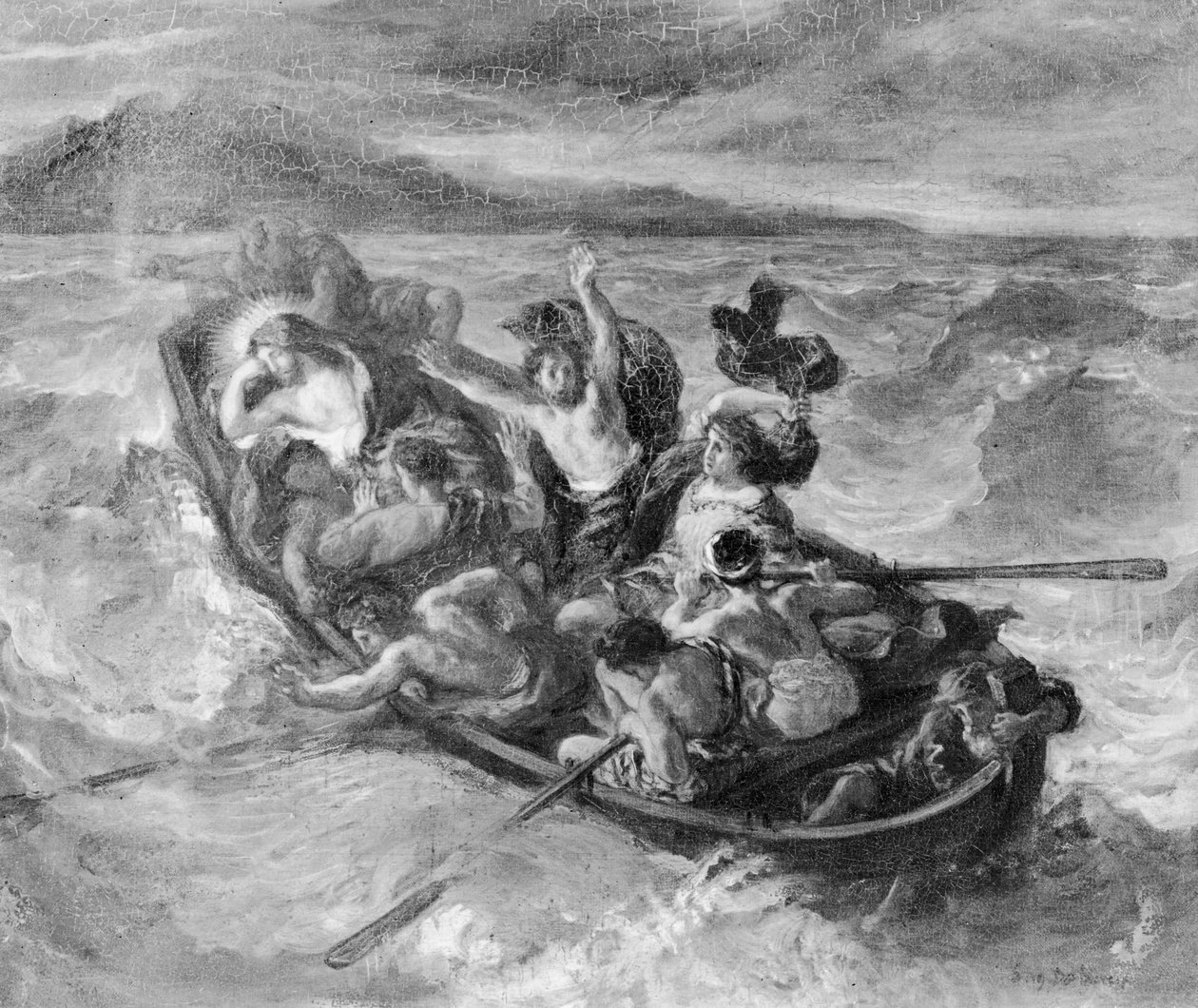 基督在加利利海，1853年（bw照片） 作者 费迪南德·维克多·尤金·德拉克罗瓦