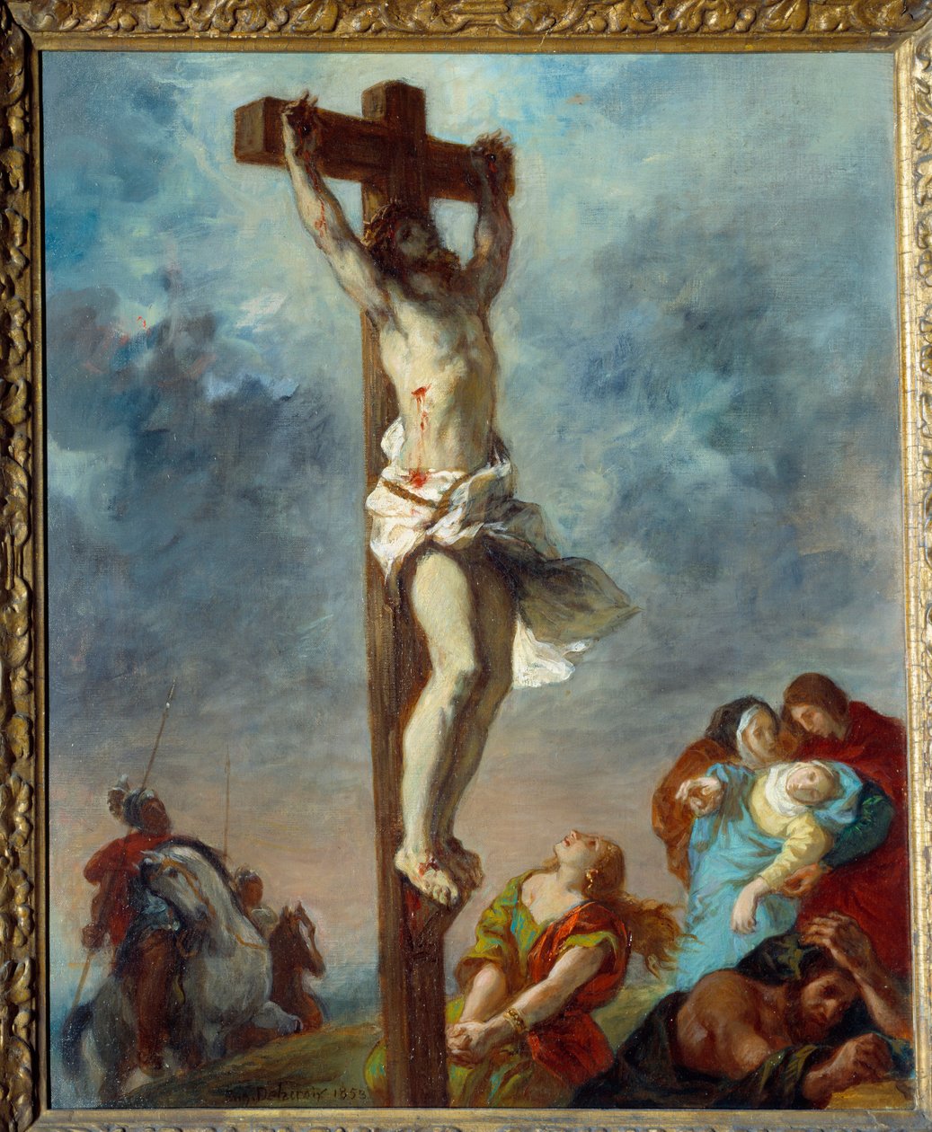十字架上的基督。 尤金·德拉克洛瓦 (Eugene Delacroix) 的绘画 (1798-1863) 作者 费迪南德·维克多·尤金·德拉克罗瓦
